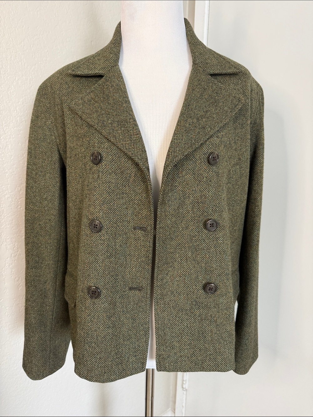 Vintage Ralph Lauren Olive Wool Double-Breasted Pea Coat